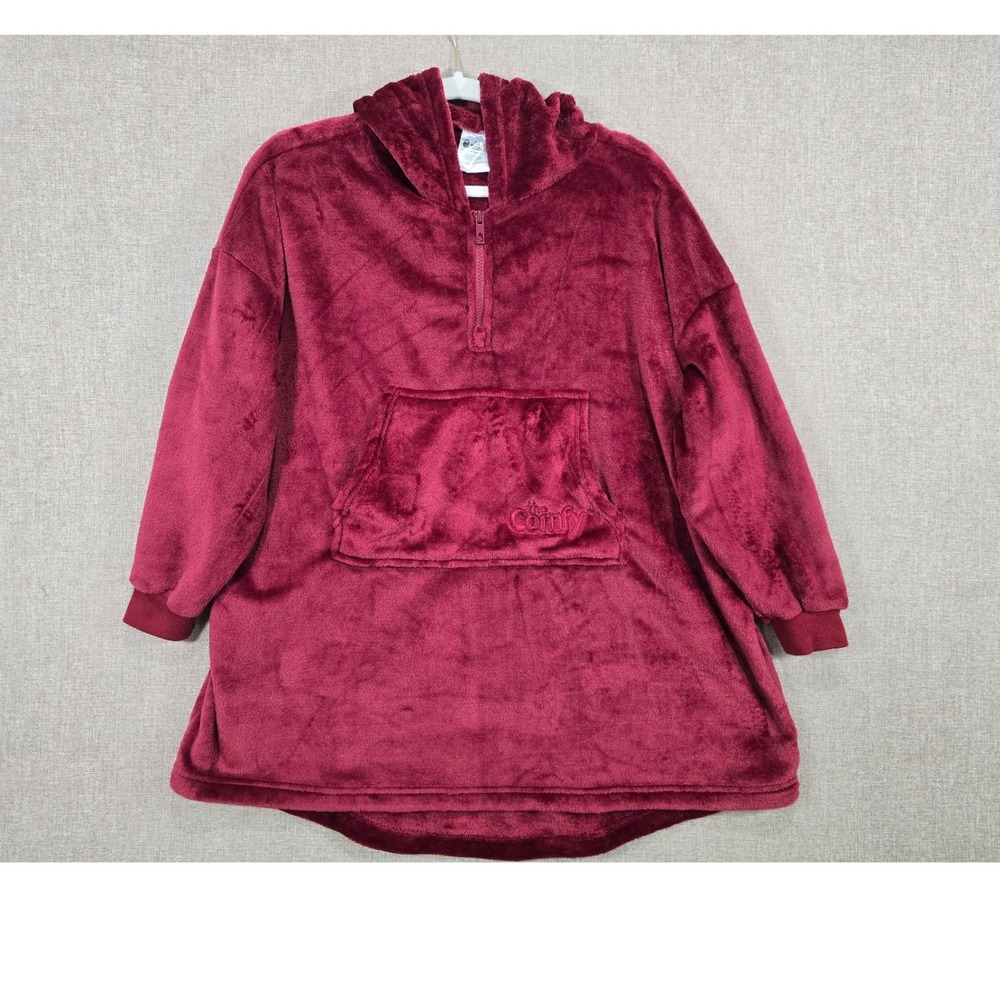 The Comfy Wearable Blanket Hoodie Quarter Zip Burgundy Wine Plush Fleece OS